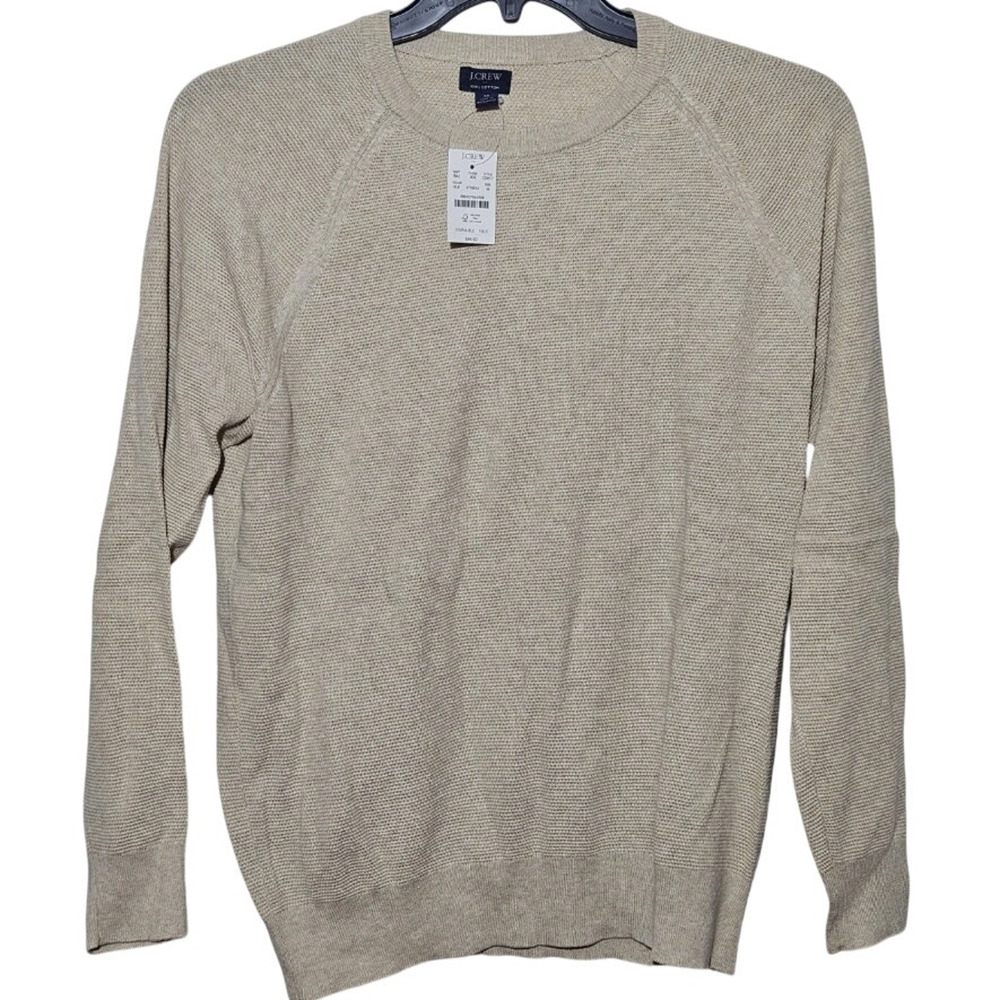 J Crew Waffle Knit Crewneck Lightweight Sweater Heather Khaki Large